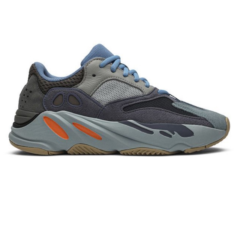 Yeezy Sneakers in Blue and Gray with Orange Accents